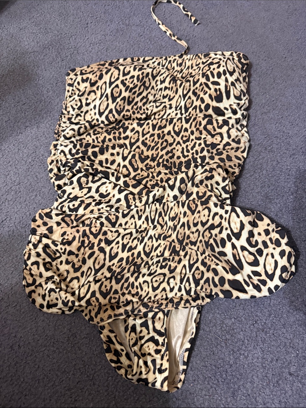 Victoria's Secret Leopard-Print Strapless One-Piece Swimsuit in Beige and Black